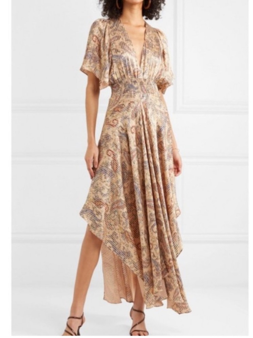 $310 Maje Rachel Smocked Paisley Maxi Dress Size 2